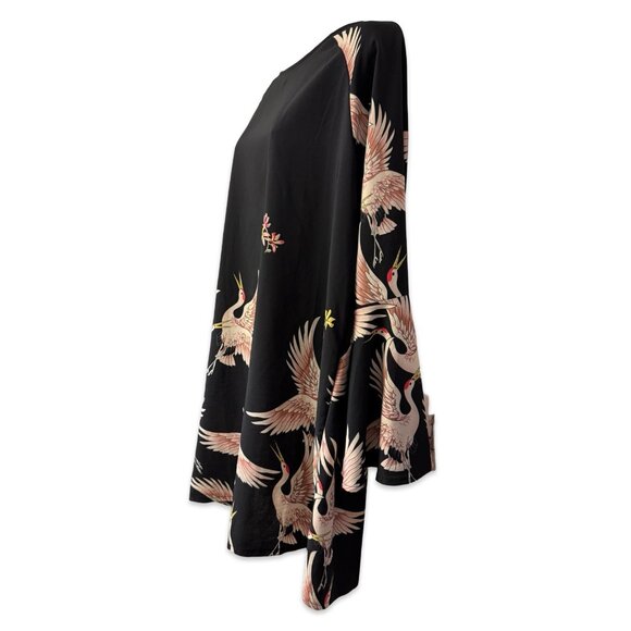 Plus Size Retro Bird Print Mini Dress with Bell Sleeves - Size 0XL - Picture 4 of 10